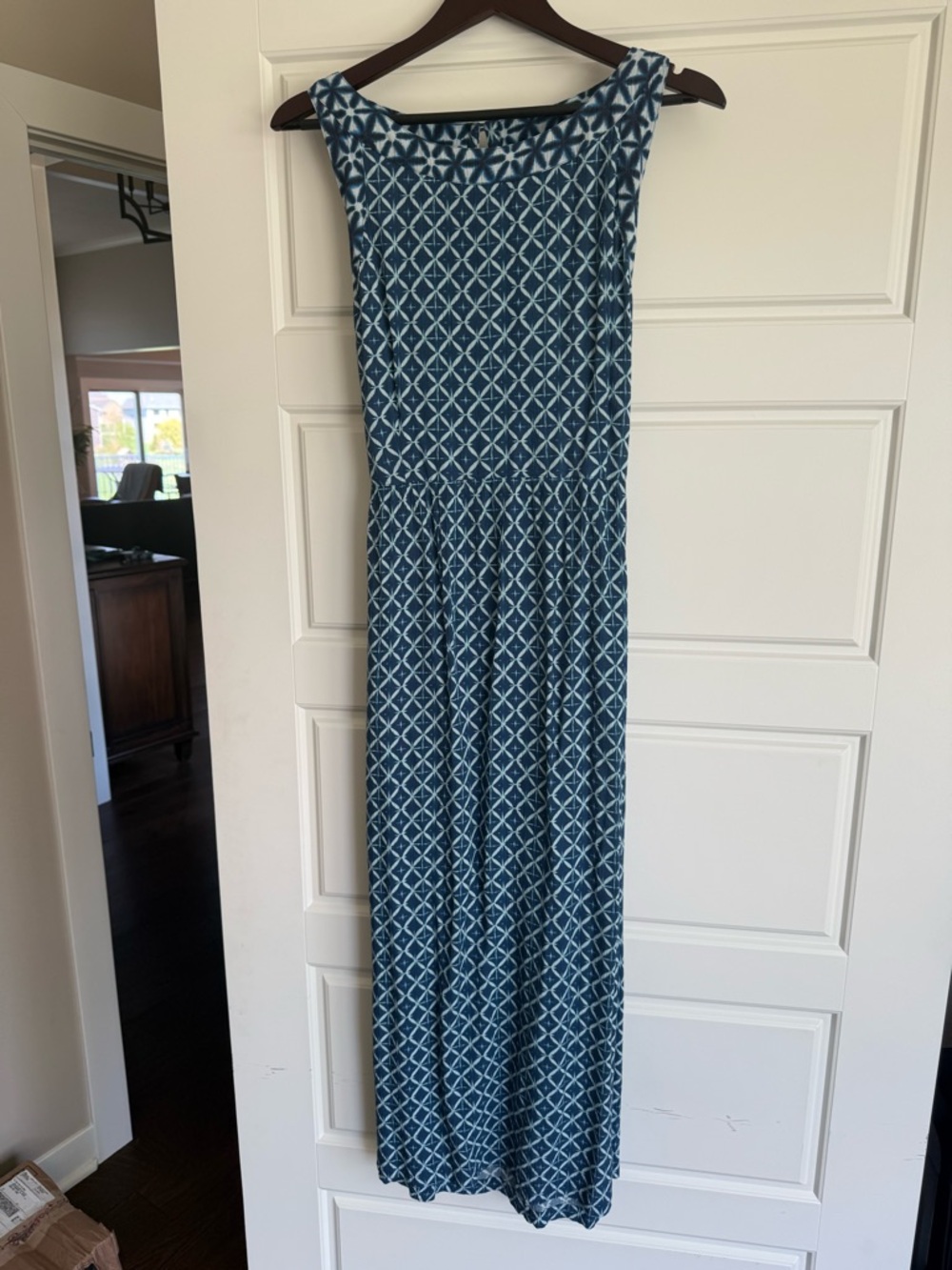Fat Face Blue Geometric Sleeveless Maxi Dress- size 12